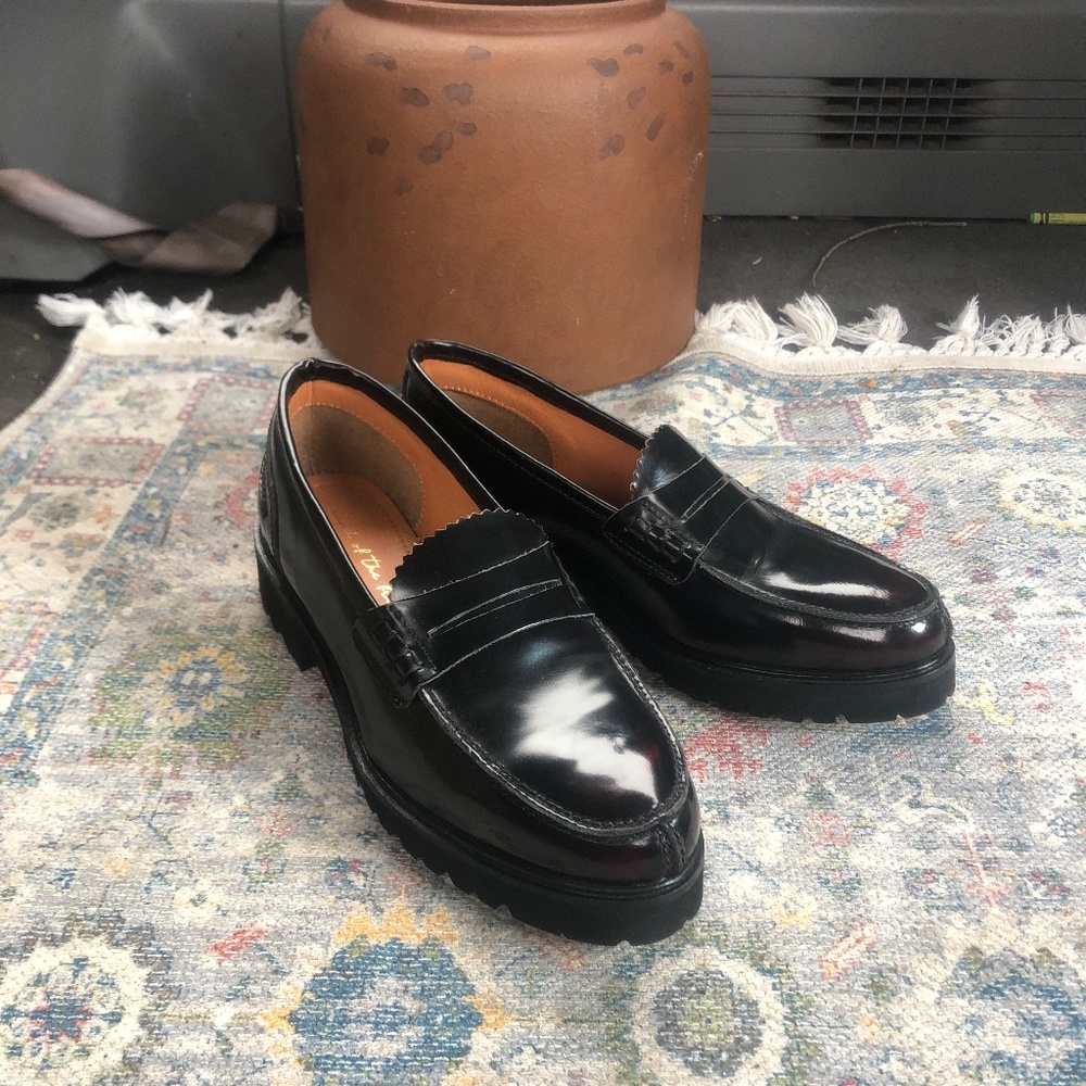Black Patent Leather Penny Loafers for Women